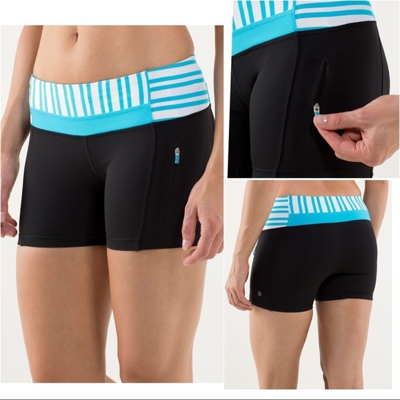Lululemon Run - Fast Track Short (Black/Twin Stripe Spry Blue) - Picture 10 of 11